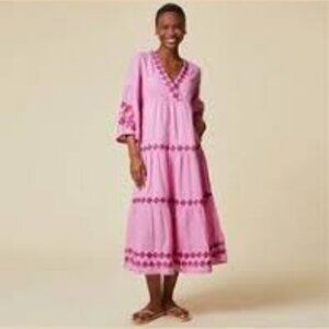 Aspiga Savannah Embroidered Tiered Linen Dress Size Medium